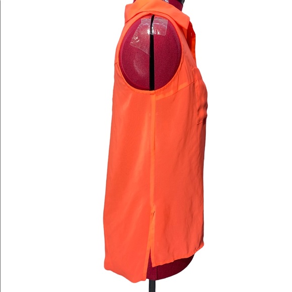 Nanette Lepore 90s y2k Neon Orange Cutout Draped Sheer Sleeveless Button Up Top - Picture 6 of 9